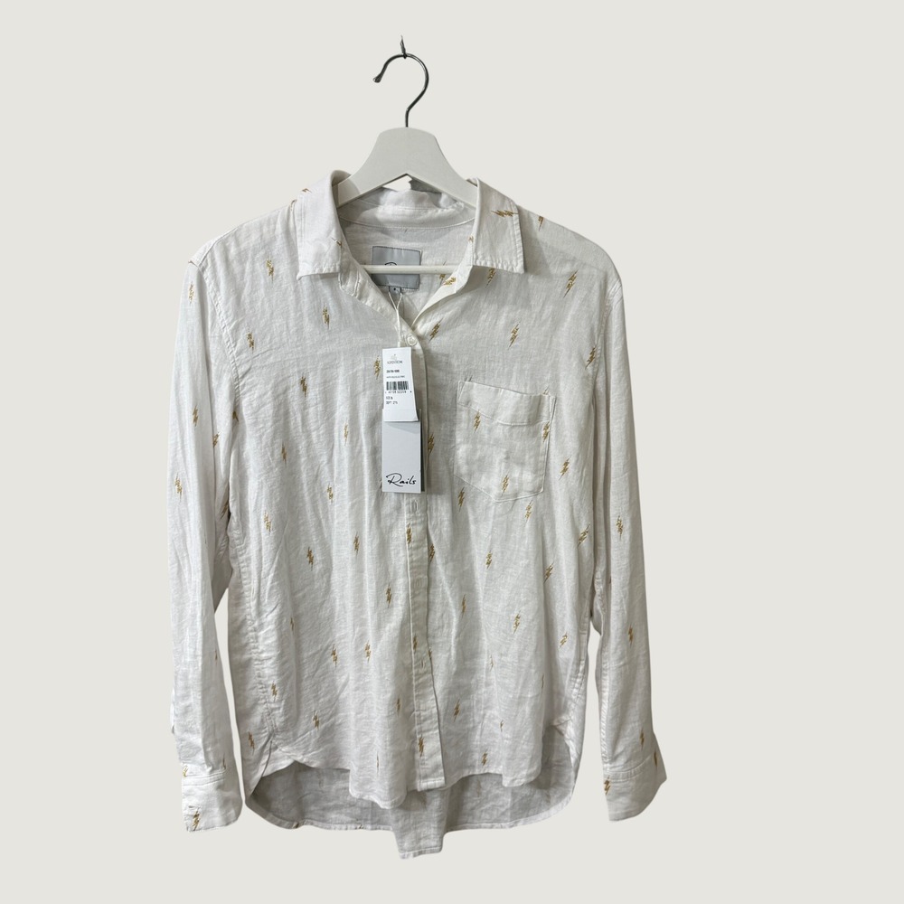 NWT Rails Charli Shirt White Gold Lightning Bolt Size S Celestial Fall Layering